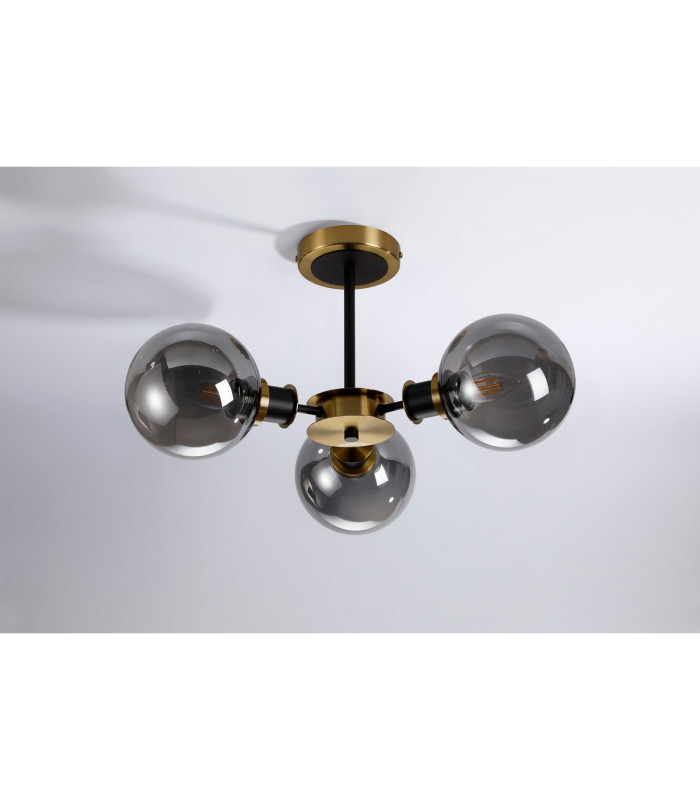 Plattsburgh Semi Ceiling 3 Light E14 IP44 15cm Round Glass Shade Brass Smoke Plated & Satin Black-8