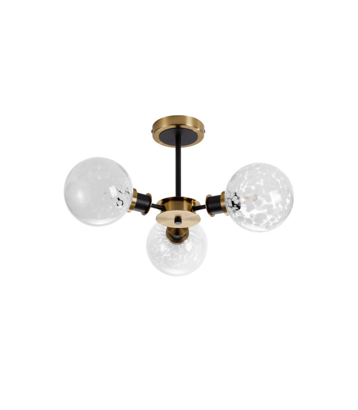 Plattsburgh Semi Ceiling 3 Light E14 IP44 15cm Round Speckled Glass Shade Brass White & Satin Black-4