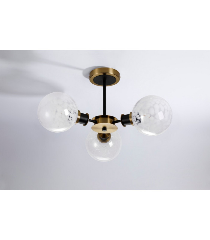Plattsburgh Semi Ceiling 3 Light E14 IP44 15cm Round Speckled Glass Shade Brass White & Satin Black-8