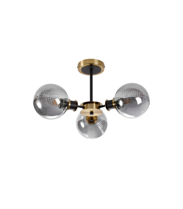 Plattsburgh Semi Ceiling 3 Light E14 IP44 15cm Round Textured Smooth/Ribbed Glass Shade Brass Smoke Plated & Satin Black-4
