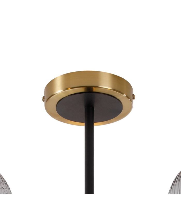 Plattsburgh Semi Ceiling 3 Light E14 IP44 15cm Round Textured Smooth/Ribbed Glass Shade Brass Smoke Plated & Satin Black-5