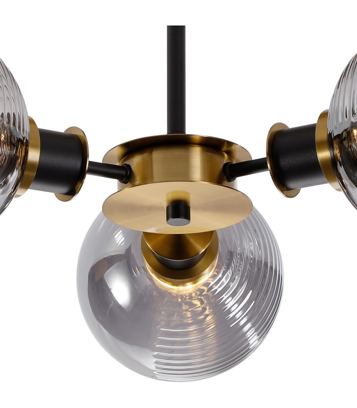 Plattsburgh Semi Ceiling 3 Light E14 IP44 15cm Round Textured Smooth/Ribbed Glass Shade Brass Smoke Plated & Satin Black-7