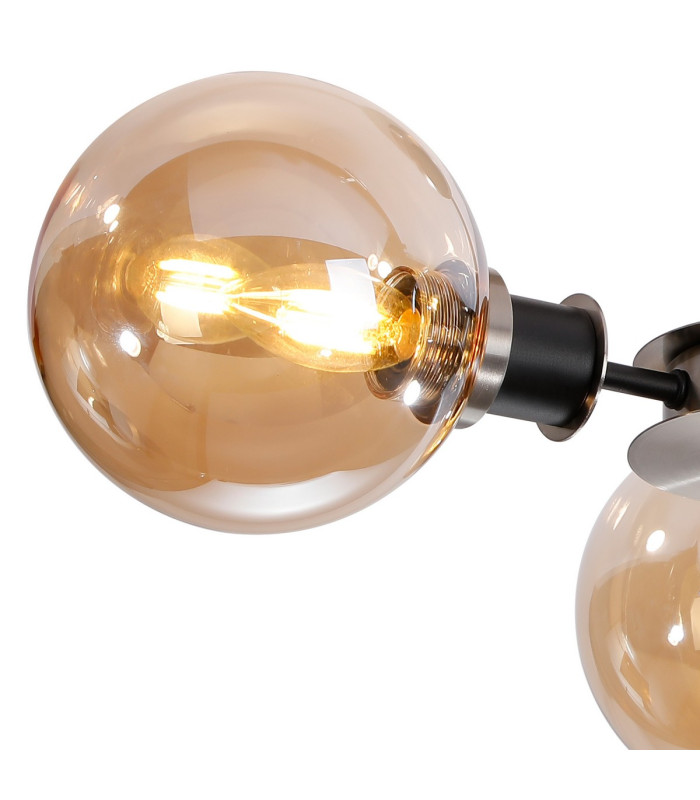 Plattsburgh Semi Ceiling 3 Light E14 IP44 15cm Round Glass Shade Satin Nickel Amber Plated & Satin Black-6