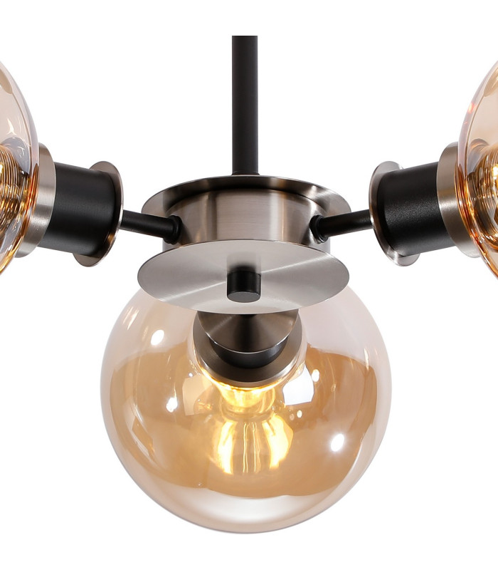 Plattsburgh Semi Ceiling 3 Light E14 IP44 15cm Round Glass Shade Satin Nickel Amber Plated & Satin Black-7
