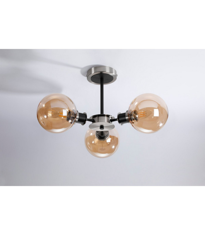 Plattsburgh Semi Ceiling 3 Light E14 IP44 15cm Round Glass Shade Satin Nickel Amber Plated & Satin Black-8