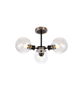 Plattsburgh Semi Ceiling 3 Light E14 IP44 15cm Round Glass Shade Satin Nickel Clear & Satin Black-1