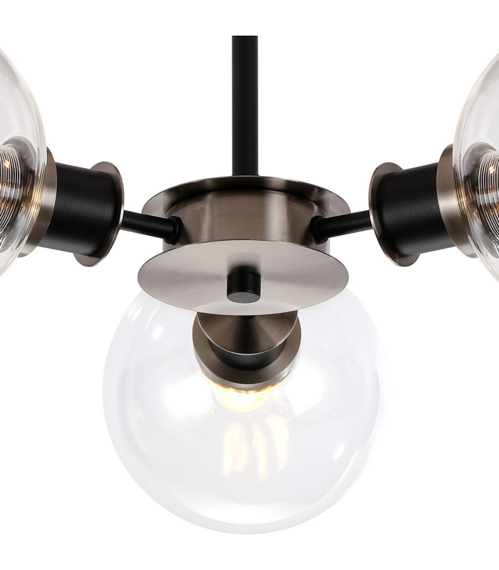 Plattsburgh Semi Ceiling 3 Light E14 IP44 15cm Round Glass Shade Satin Nickel Clear & Satin Black-7