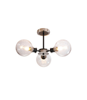 Plattsburgh Semi Ceiling 3 Light E14 IP44 15cm Round Crackled Glass Shade Satin Nickel Clear & Satin Black-1