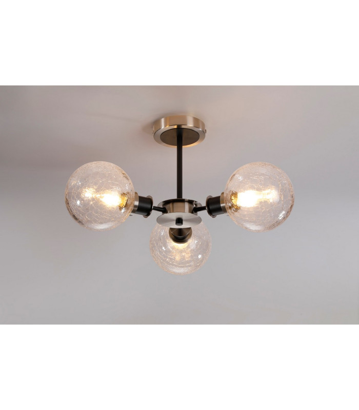 Plattsburgh Semi Ceiling 3 Light E14 IP44 15cm Round Crackled Glass Shade Satin Nickel Clear & Satin Black-3