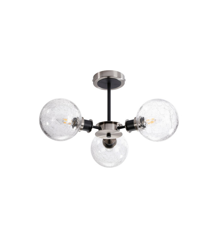 Plattsburgh Semi Ceiling 3 Light E14 IP44 15cm Round Crackled Glass Shade Satin Nickel Clear & Satin Black-4