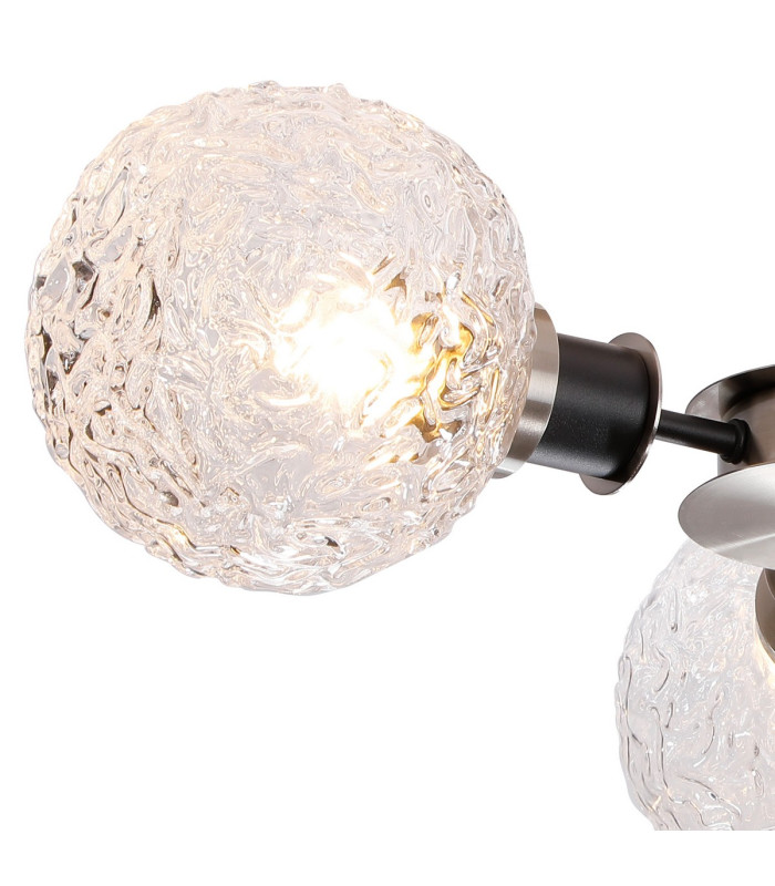 Plattsburgh Semi Ceiling 3 Light E14 IP44 15cm Round Textured Crumple Glass Shade Satin Nickel Clear & Satin Black-6