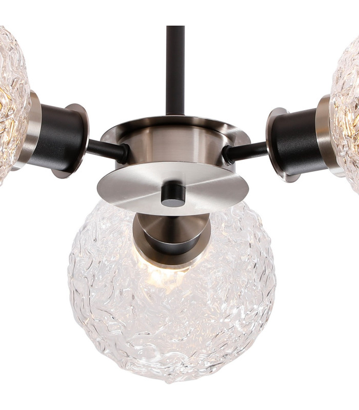 Plattsburgh Semi Ceiling 3 Light E14 IP44 15cm Round Textured Crumple Glass Shade Satin Nickel Clear & Satin Black-7