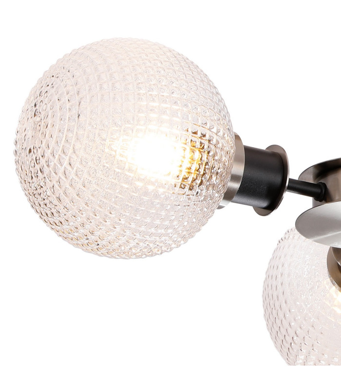Plattsburgh Semi Ceiling 3x E14 IP44 15cm Round Textured Diamond Pattern Glass Shade Satin Nickel Clear & Satin Black-6
