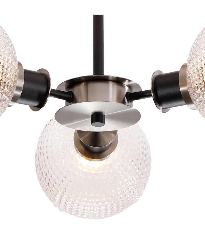 Plattsburgh Semi Ceiling 3x E14 IP44 15cm Round Textured Diamond Pattern Glass Shade Satin Nickel Clear & Satin Black-7