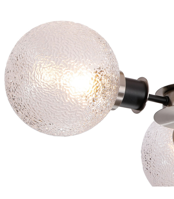 Plattsburgh Semi Ceiling 3 Light E14 IP44 15cm Round Dimpled Glass Shade Satin Nickel Clear & Satin Black-6