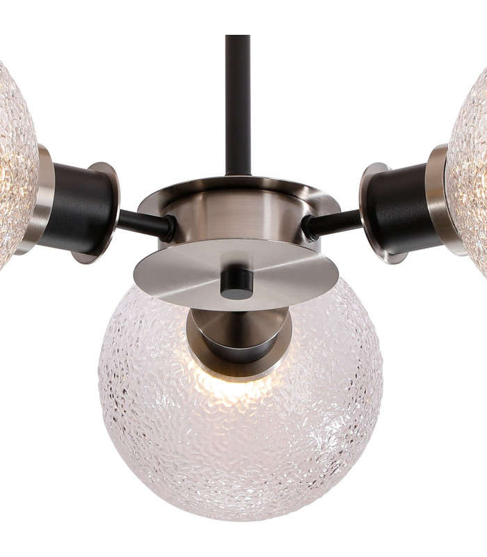 Plattsburgh Semi Ceiling 3 Light E14 IP44 15cm Round Dimpled Glass Shade Satin Nickel Clear & Satin Black-7