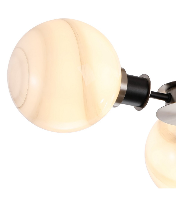 Plattsburgh Semi Ceiling 3x E14 IP44 15cm Round White & Grey Marble Effect Glass Shade Satin Nickel & Satin Black-6