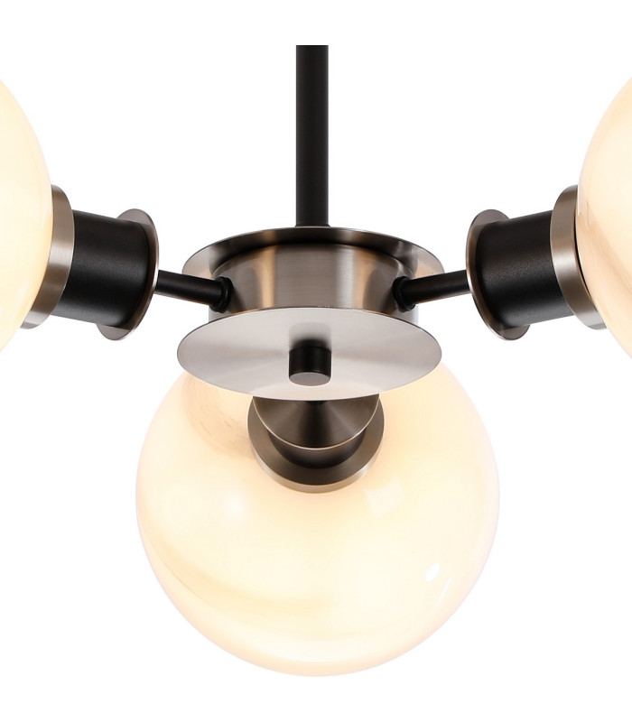 Plattsburgh Semi Ceiling 3x E14 IP44 15cm Round White & Grey Marble Effect Glass Shade Satin Nickel & Satin Black-7