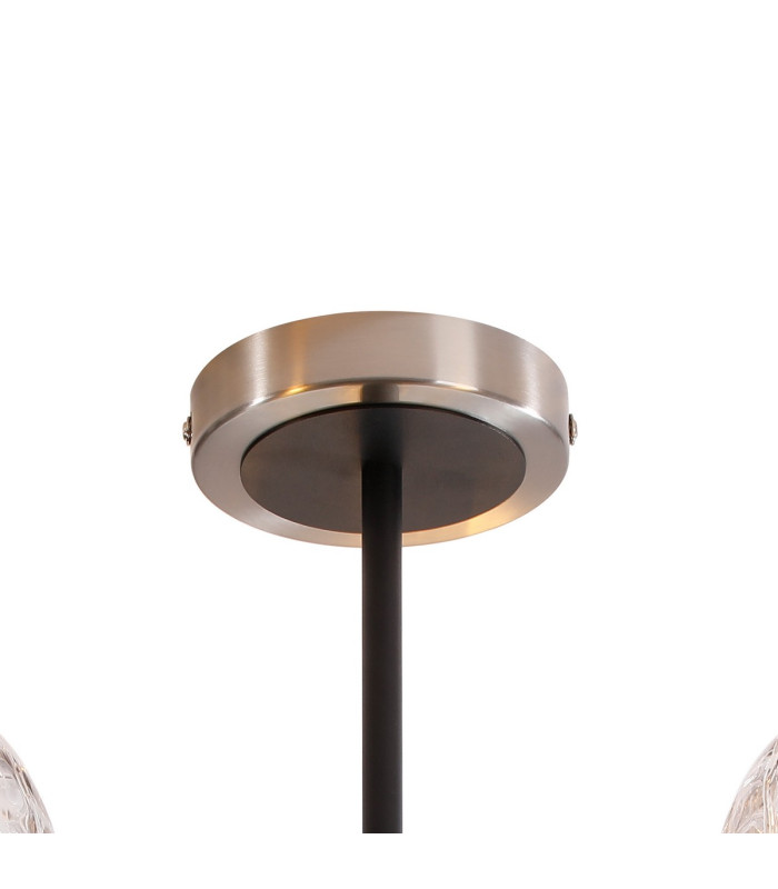 Plattsburgh Semi Ceiling 3 Light E14 IP44 15cm Round Textured Melting Glass Shade Satin Nickel Clear & Satin Black-5