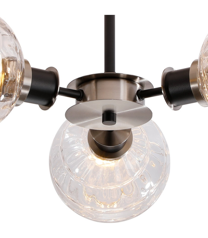 Plattsburgh Semi Ceiling 3 Light E14 IP44 15cm Round Textured Melting Glass Shade Satin Nickel Clear & Satin Black-7