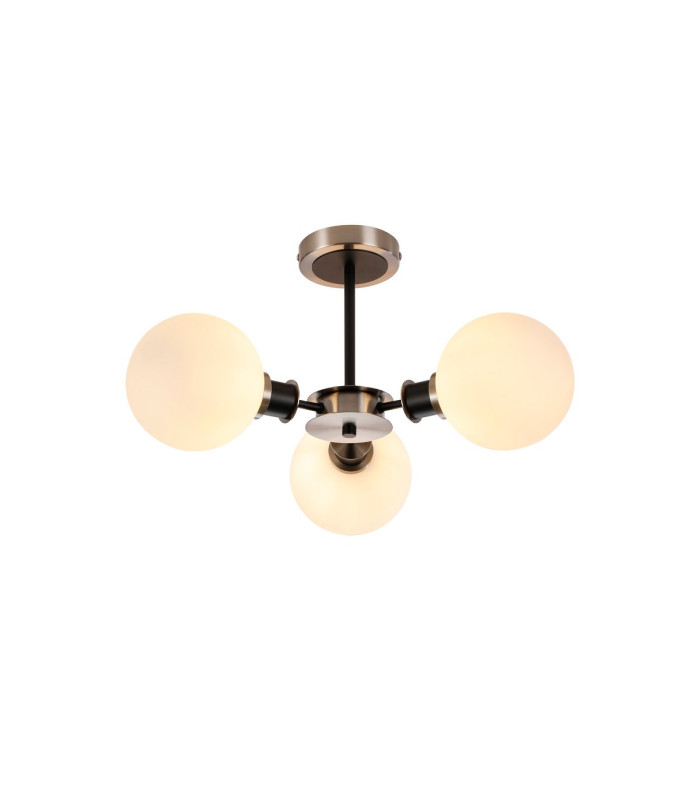 Plattsburgh Semi Ceiling 3 Light E14 IP44 15cm Round Glass Shade Satin Nickel Opal & Satin Black-1