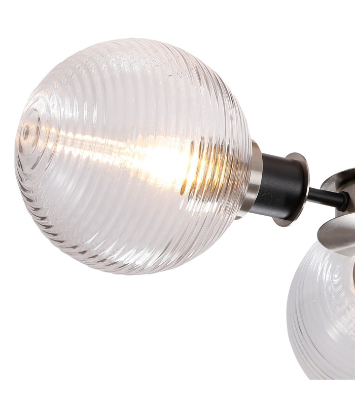 Plattsburgh Semi Ceiling 3 Light E14 IP44 15cm Round Ribbed Glass Shade Satin Nickel Clear & Satin Black-6