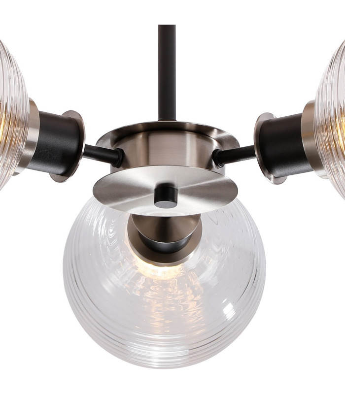 Plattsburgh Semi Ceiling 3 Light E14 IP44 15cm Round Ribbed Glass Shade Satin Nickel Clear & Satin Black-7