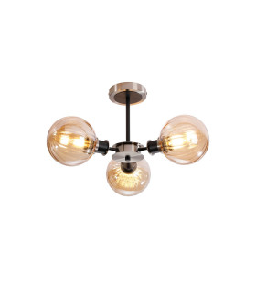 Plattsburgh Semi Ceiling 3 Light E14 IP44 15cm Round Segment Glass Shade Satin Nickel Amber Plated & Satin Black-1
