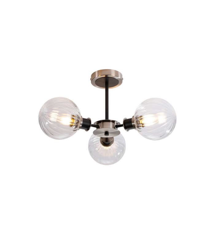 Plattsburgh Semi Ceiling 3 Light E14 IP44 15cm Round Segment Glass Shade Satin Nickel Clear & Satin Black-1