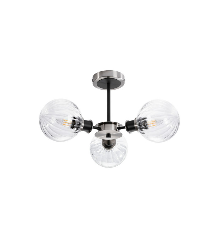 Plattsburgh Semi Ceiling 3 Light E14 IP44 15cm Round Segment Glass Shade Satin Nickel Clear & Satin Black-4