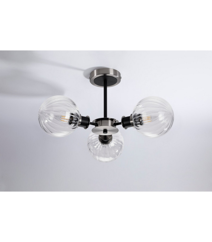 Plattsburgh Semi Ceiling 3 Light E14 IP44 15cm Round Segment Glass Shade Satin Nickel Clear & Satin Black-8