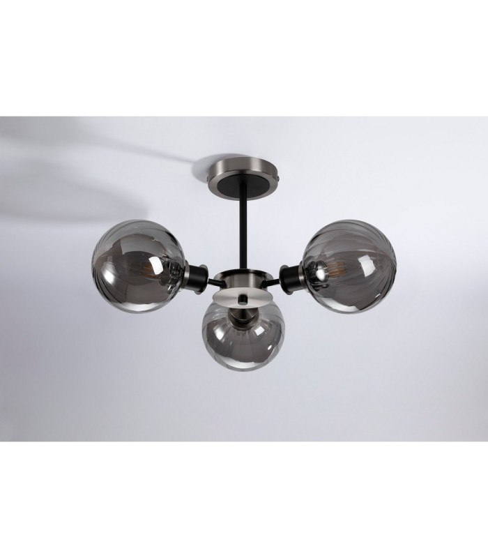 Plattsburgh Semi Ceiling 3 Light E14 IP44 15cm Round Segment Glass Shade Satin Nickel Smoke Plated & Satin Black-8
