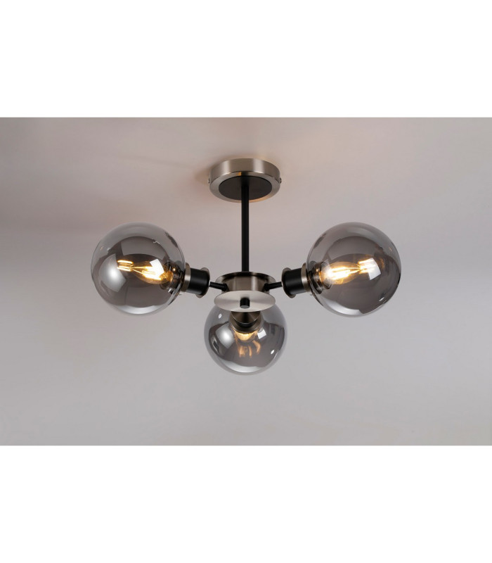 Plattsburgh Semi Ceiling 3 Light E14 IP44 15cm Round Glass Shade Satin Nickel Smoke Plated & Satin Black-3