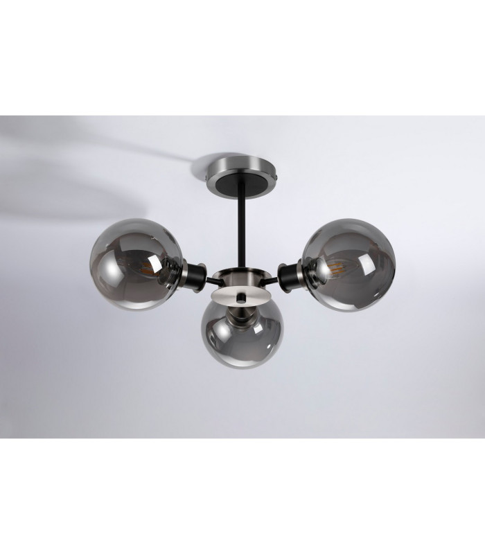Plattsburgh Semi Ceiling 3 Light E14 IP44 15cm Round Glass Shade Satin Nickel Smoke Plated & Satin Black-8