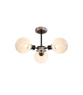 Plattsburgh Semi Ceiling 3 Light E14 IP44 15cm Round Speckled Glass Shade Satin Nickel White & Satin Black-1