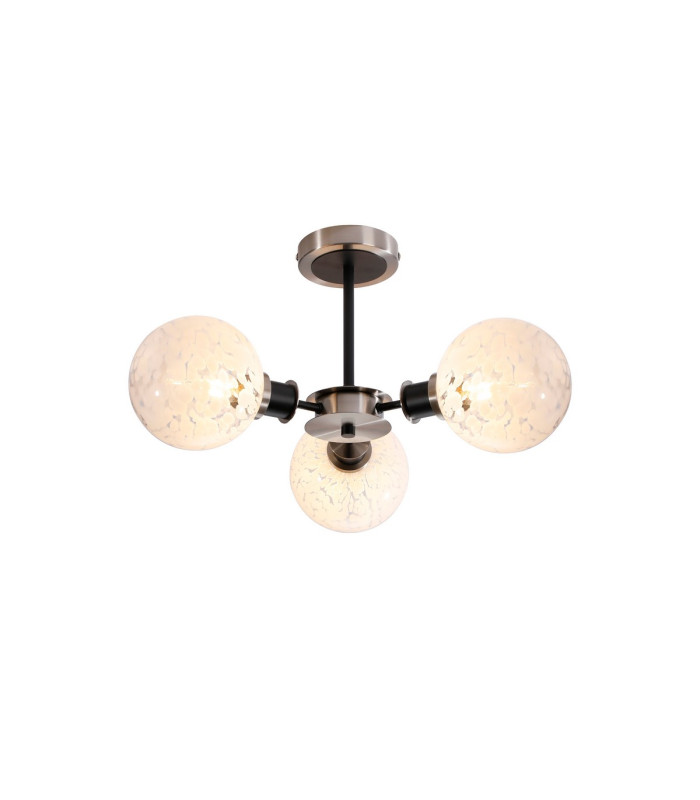 Plattsburgh Semi Ceiling 3 Light E14 IP44 15cm Round Speckled Glass Shade Satin Nickel White & Satin Black-1