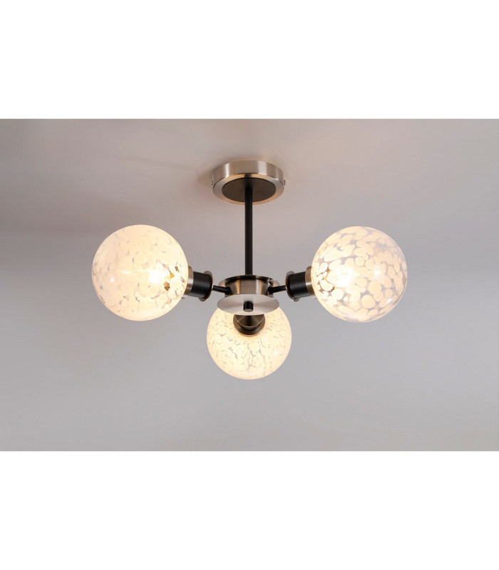 Plattsburgh Semi Ceiling 3 Light E14 IP44 15cm Round Speckled Glass Shade Satin Nickel White & Satin Black-3