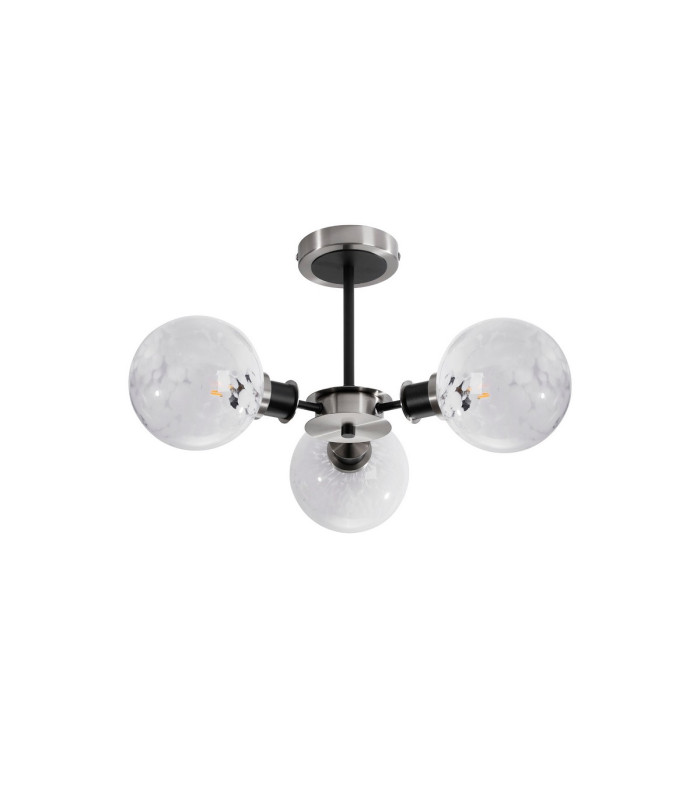 Plattsburgh Semi Ceiling 3 Light E14 IP44 15cm Round Speckled Glass Shade Satin Nickel White & Satin Black-4