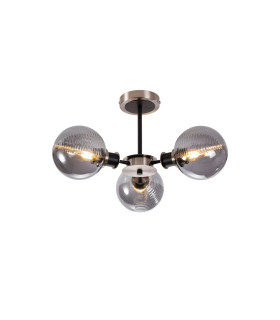 Plattsburgh Semi Ceiling 3x E14 IP44 15cm Textured Smooth/Ribbed Glass Shade Satin Nickel Smoke Plated & Satin Black-1