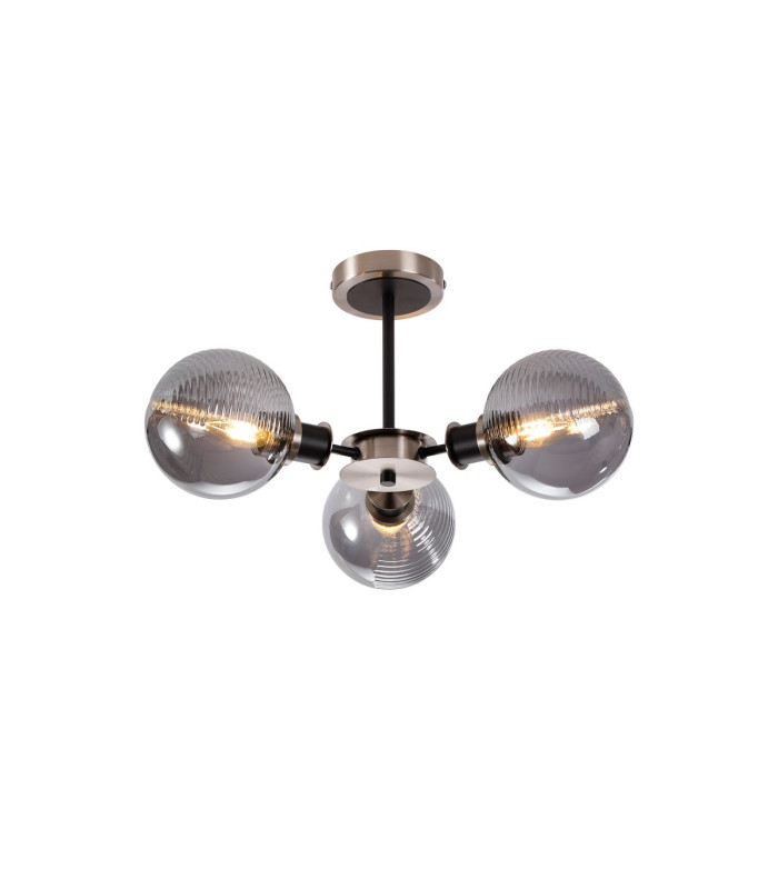 Plattsburgh Semi Ceiling 3x E14 IP44 15cm Textured Smooth/Ribbed Glass Shade Satin Nickel Smoke Plated & Satin Black-1