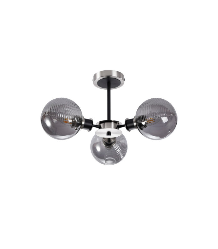 Plattsburgh Semi Ceiling 3x E14 IP44 15cm Textured Smooth/Ribbed Glass Shade Satin Nickel Smoke Plated & Satin Black-4