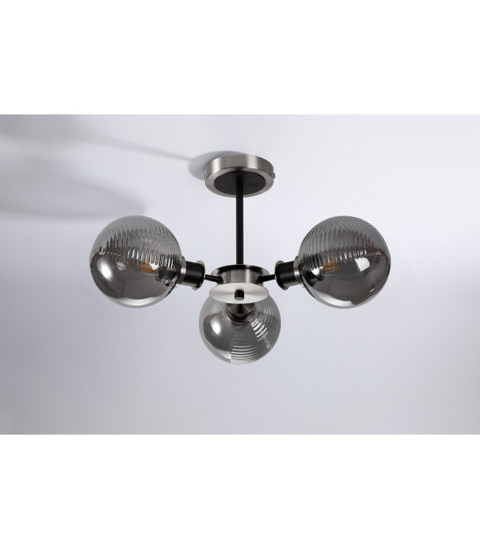 Plattsburgh Semi Ceiling 3x E14 IP44 15cm Textured Smooth/Ribbed Glass Shade Satin Nickel Smoke Plated & Satin Black-8