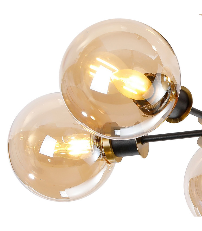 Plattsburgh Semi Ceiling 5 Light E14 IP44 15cm Round Glass Shade Brass Amber Plated & Satin Black-6