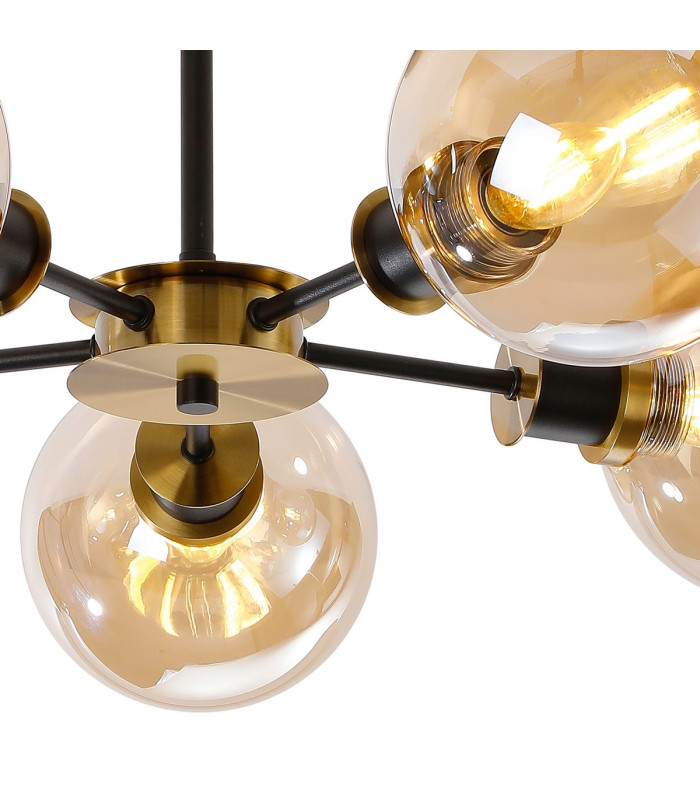 Plattsburgh Semi Ceiling 5 Light E14 IP44 15cm Round Glass Shade Brass Amber Plated & Satin Black-7