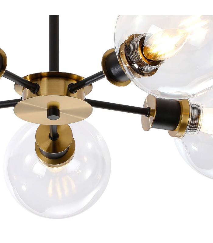 Plattsburgh Semi Ceiling 5 Light E14 IP44 15cm Round Glass Shade Brass Clear & Satin Black-7