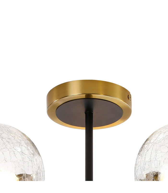 Plattsburgh Semi Ceiling 5 Light E14 IP44 15cm Round Crackled Glass Shade Brass Clear & Satin Black-5