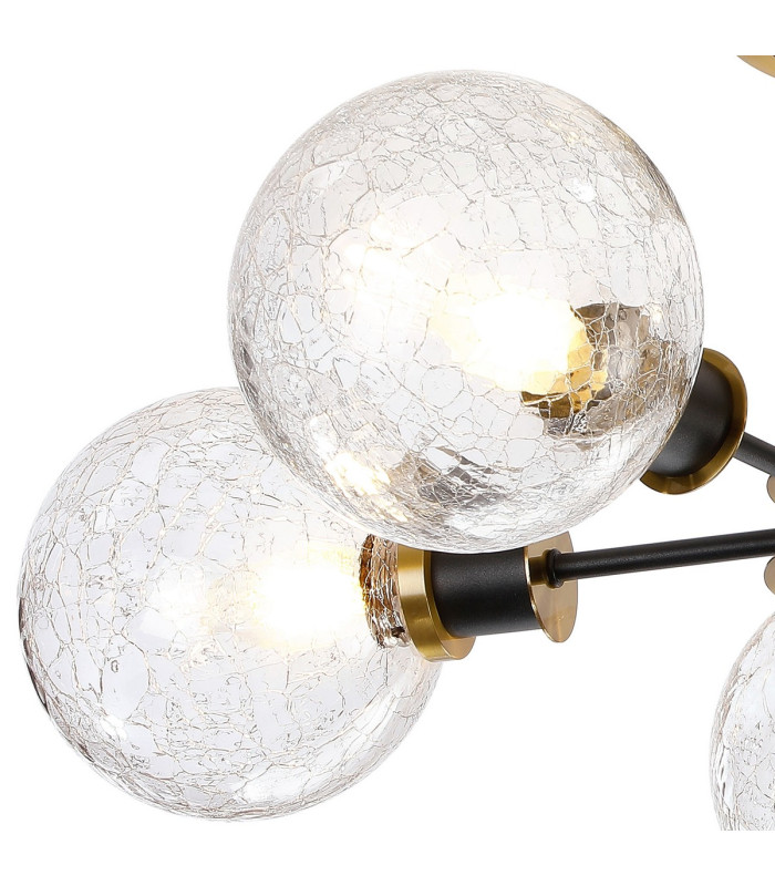 Plattsburgh Semi Ceiling 5 Light E14 IP44 15cm Round Crackled Glass Shade Brass Clear & Satin Black-6