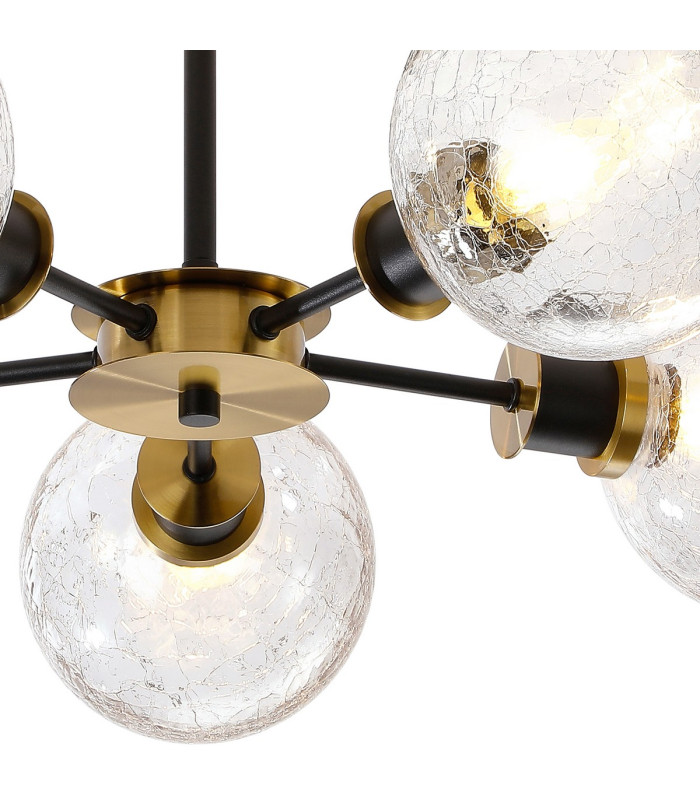Plattsburgh Semi Ceiling 5 Light E14 IP44 15cm Round Crackled Glass Shade Brass Clear & Satin Black-7