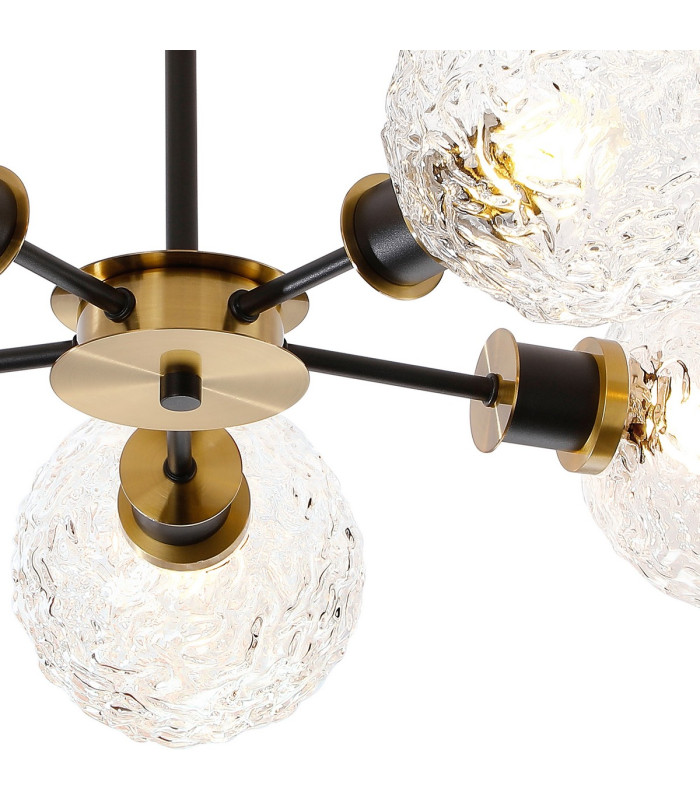 Plattsburgh Semi Ceiling 5 Light E14 IP44 15cm Round Textured Crumple Glass Shade Brass Clear & Satin Black-7