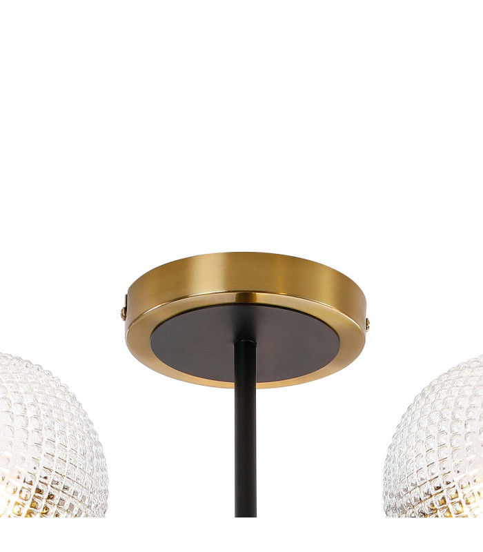 Plattsburgh Semi Ceiling 5 Light E14 IP44 15cm Round Textured Diamond Pattern Glass Shade Brass Clear & Satin Black-5